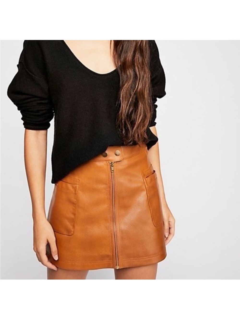 FREE PEOPLE High-Rise Faux Leather Mini Skirt in Tan Size 6